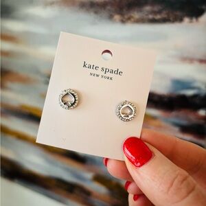 KATE SPADE Silver The Spade Pavé Halo Stud Earrings NWT